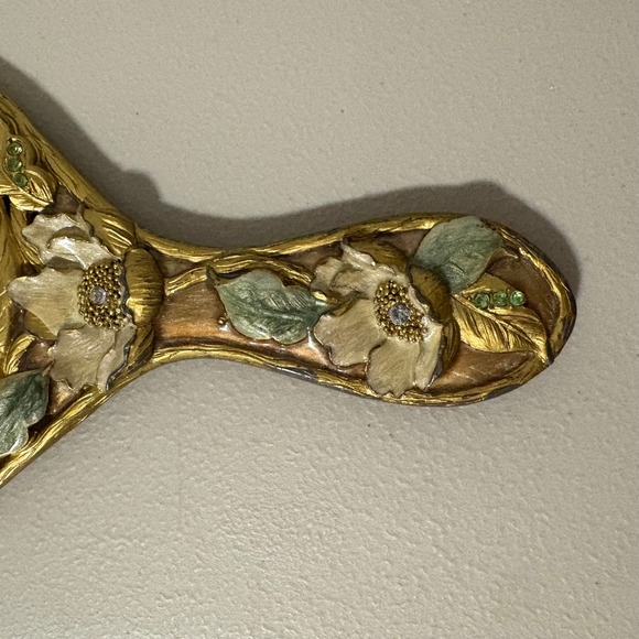 Vintage Ornate Hand Mirror Floral Art Nouveau Gilt Metal Vanity Decor - Picture 6 of 9